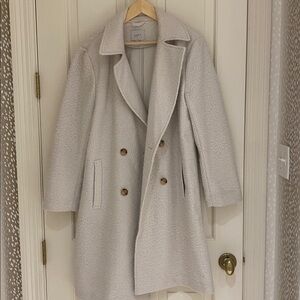 LOFT Ivory Textured Double-Breasted Coat Sz Med